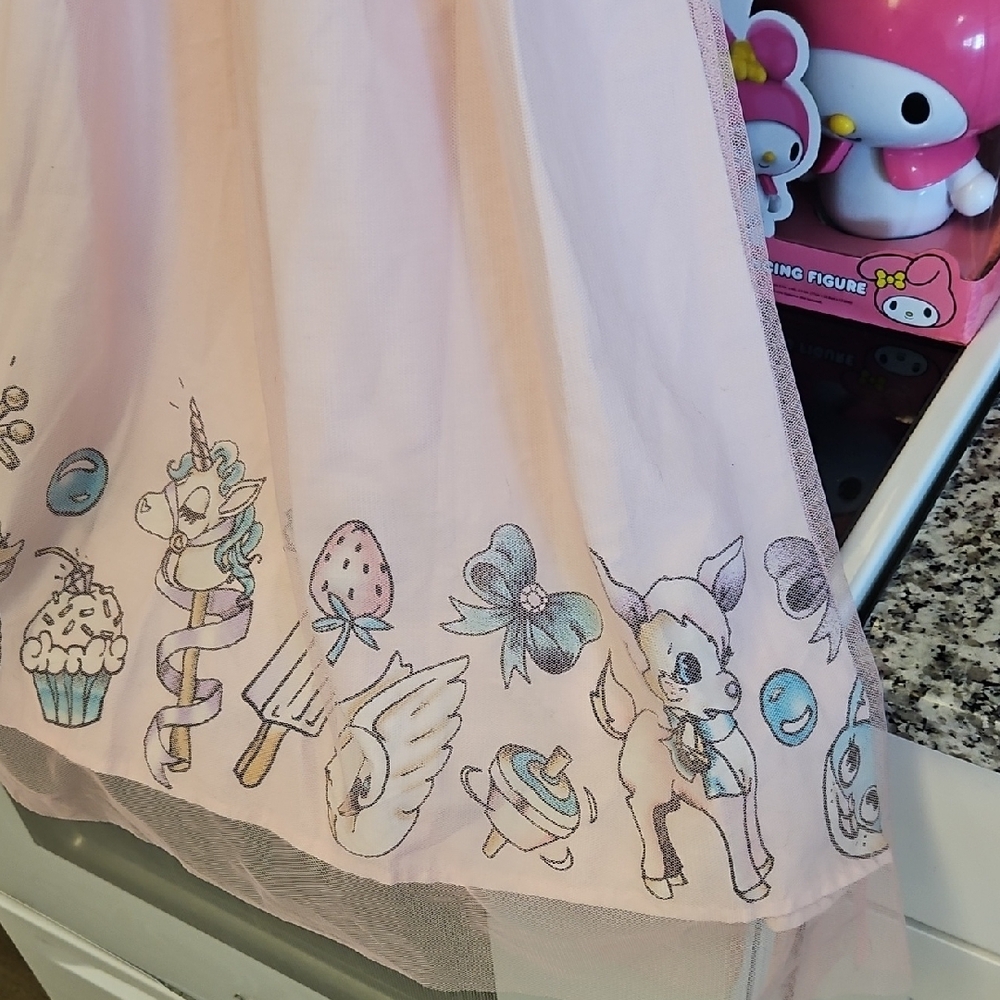 Black and Pink Sleeveless Dress with Cartoon Print - Picture 3 of 5